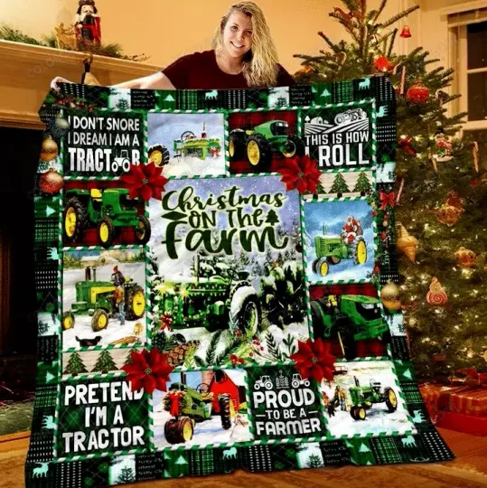 Christmas On The Farm Tractor Quilts Blanket