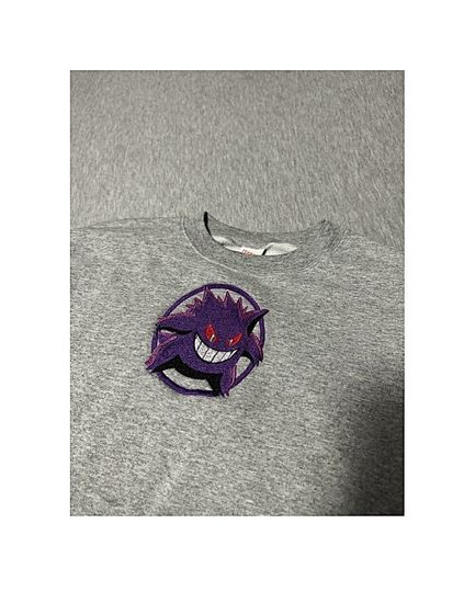 PKM gengar Sweatshirt, Embroidered starters Shirt, Embroidered Custom Sweater, Cute embroidered Sweater, Anime Gift