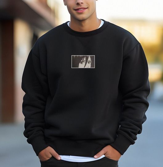 AO Titan Mikasa Ackerman Close-Up Manga Panel Embroidered Sweatshirt - AOT Sweater -The Scouts Inspired Pullover - Anime Fan Gift