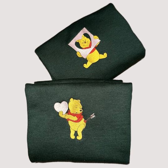 Valentines Day Winnie the Pooh Embroidered Sweatshirt - Embroidered Crewneck - Custom Sweatshirt - Couples Sweater - Valentines Sweater