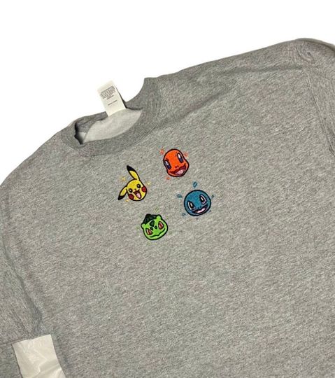 PKM starters Sweatshirt, Embroidered starters Shirt, Embroidered Custom Sweater, Cute embroidered Sweater, Anime Gift