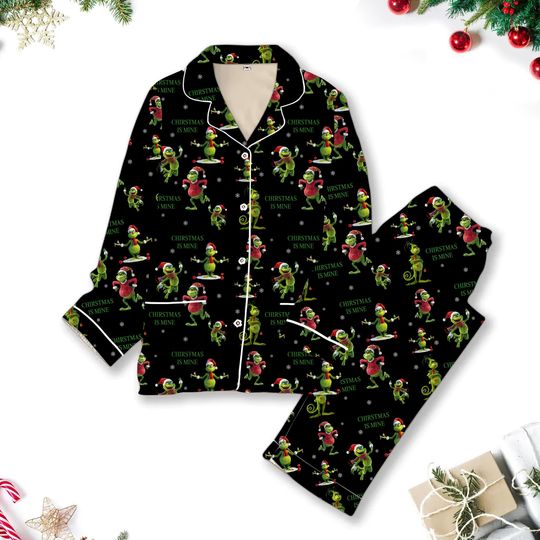 Black Grin Pajama, funny character Christmas Pajama Pants, Feeling Grin Christmas Gifts, Grin Pajama Christmas Set