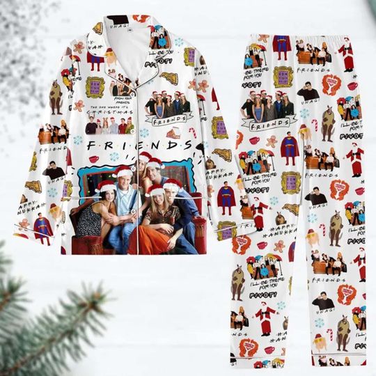 Friends TV Series Christmas Pajamas, Friends Holiday Pajamas, Smelly Cat Funny Pajamas, Chandler Pajamas, Christmas Gift