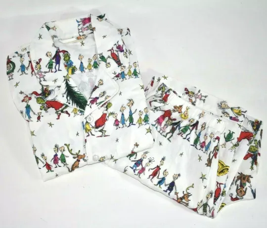 Pottery Barn Kids Seuss funny character Adult XS Extra Small Flannel Pajama Set Christmas