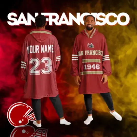 Personalized San Francisco Unisex Adult Hoodie Blanket Football Wearable Blanket