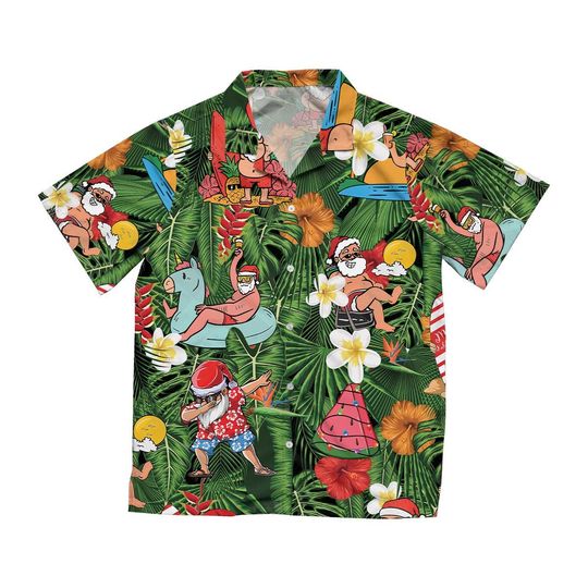 Tropical Christmas Hawaiian Shirt, Mele Kalikimaka Button Down Shirt, Beach Santa Xmas, Aloha Christmas Shirt, Funny Xmas Hawaiian Shirt