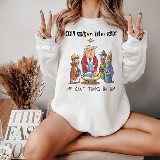 Trump with Three Kings Over Baby Jesus Sarcastic Anti Trump Sweatshirt Funny Liberal Ugly Christmas Sweater, Unisex  Shirt Democrat Gift