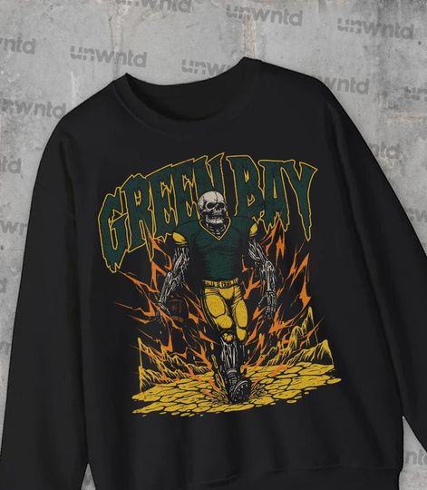 Green Bay Football Sweatshirt - Graphic Crewnecks - Skeleton - Gift Shirt - Bootleg Shirt - Vintage - Football Crewnecks - Packers
