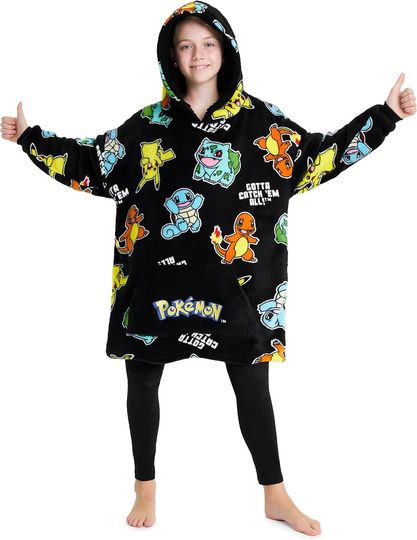 PKM Oversized Hoodie Blanket for Kids, Pika Gifts for Boys