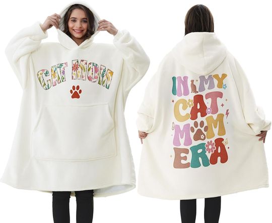 Cat Lover Gifts for Women, Christmas Gift for Cat Lover Cat Mom Lady Birthday Gifts Wearable Blanket Hoodie, Best Cat Mom Gifts