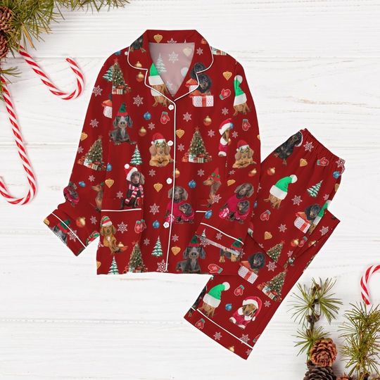 Dachshund Dog Christmas Pajamas, Dachshund Santa Holiday Pajamas, Dog Kids Christmas Pajamas, Pet Lover Gift, Dog Mom Shirt