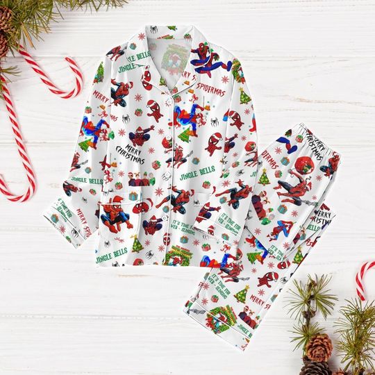 Spider Man Christmas Pajamas Set, Spiderman Santa Holiday Pajamas, Superhero Pajamas Family, Merry Spidermas Xmas Pajamas, Gift For Kid