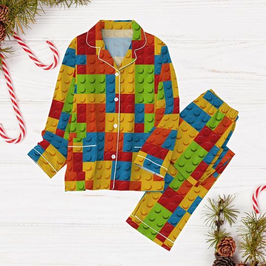 Building Blocks Christmas Pajamas, Master Builder Holiday Pajamas, Bricks Builder Midnight Shirt, Building Bricks Pajamas Set