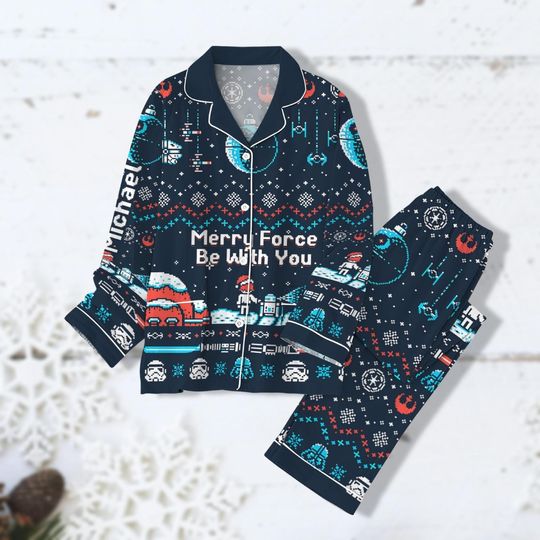Stormtrooper Christmas Pajamas, Merry Force Be With You Shirt, Star War Disney Pajamas, Disneyland Family Pjs, Long Sleeve Pajamas