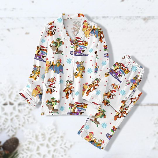 Winnie The Pooh Christmas Pajamas, Christmas Pooh Pajama, Disneyland Family Xmas Pjs, Long Sleeve Pajamas, Christmas Gift For Women