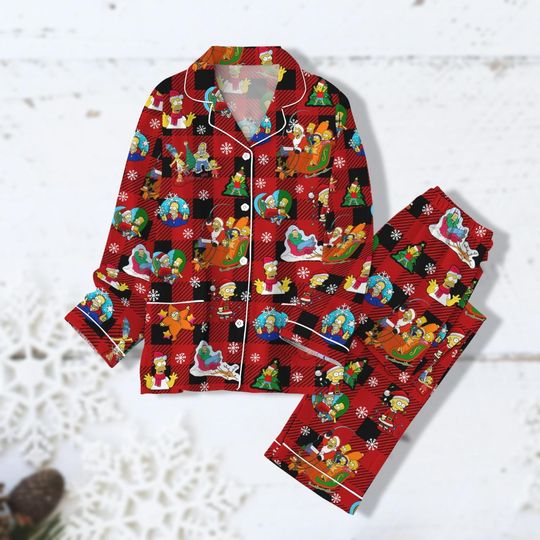 The Simpsons Christmas Pajamas Set, Homer Simpson Pajama, Long Sleeve Pajamas, Pajamas Party, Christmas Pj Pants, Bridesmaid Pajamas