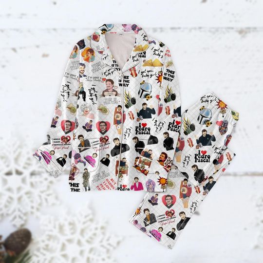 Christmas Pedro Pascal Pajamas Set, This Is The Way Mandalorian Pajama, Pedro Pascal Fans Gift, Woman Pajama Pants, Button Down Pajama