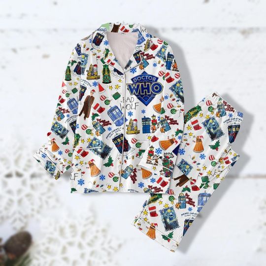 Christmas Doctor Who Pajamas Set, Tardis Starry Night Pyjamas, Police Box Starry Pajama Pants, Tenth Doctor Shirt, Movie Pajamas Party