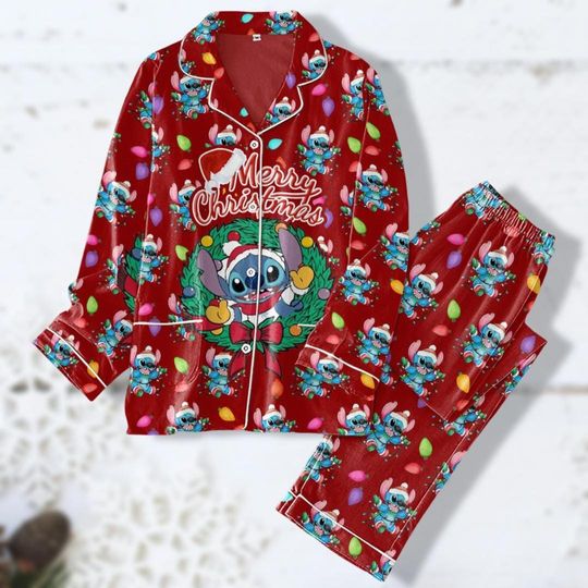 Christmas Stitch Pajamas Set, Stitch Pajama Set Women, Disney Holiday Pajamas, Lilo And Stitch Midnight Shirt, Pajamas Pants, Pj Set