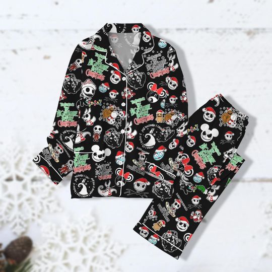 Nightmare Before Christmas Pajamas Set, Women Pajama Pants, Jack And Sally Pajama, Long Sleeve Pajama, Pajamas Family, Holiday Pajamas