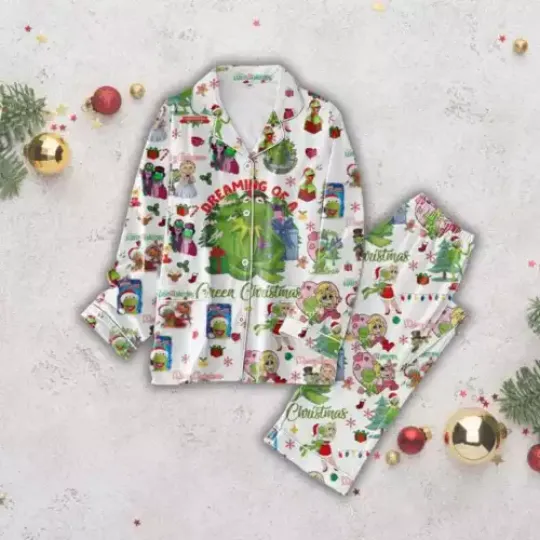 K the frog Holiday Pajamas, Dreaming Of A Green Christmas Pajamas Set