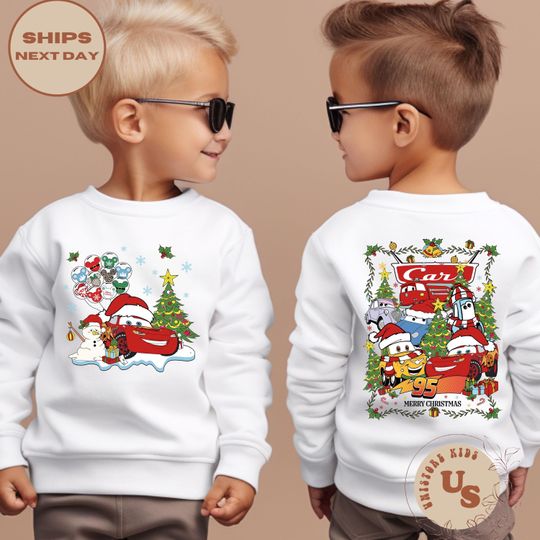 Disney McQueen Christmas Kids Shirt, Pixar Car Christmas Toddler Sweatshirt, Xmas McQueen Toddler Shirt, McQueen Two-Sided Kids Shirt