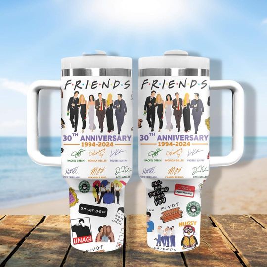 Friends 30th Anniversary 1994-2024 Signature Tumbler, Tv Show Friends Tumbler With Handle, Goodbye Bing, Movie Drinkware Tumbler