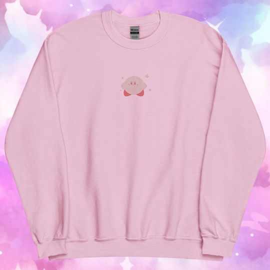 Embroidered Kirby Sweatshirt, Embroidered Kirbo Sweatshirt, Embroidered Kawaii Sweatshirt, Anime Sweater