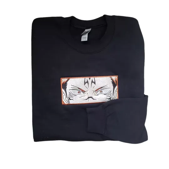 Jujutsu Satoru Sukuna Embroidered Crewneck Black Size XL Anime Window Sweatshirt