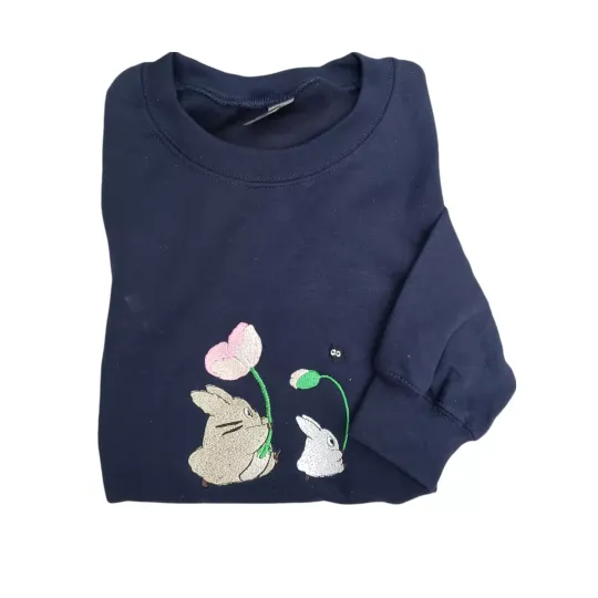 My Neighbor Totoro Flower Forest Friend Crewneck Sweater Blue Kawaii Cottagecore