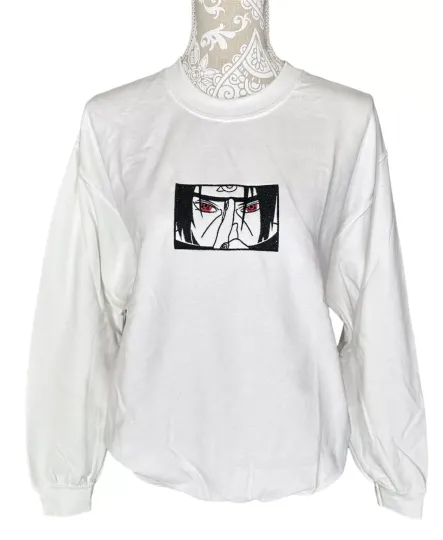 Itachi Anime Embroidered White Crewneck Sweatshirt NEW - Size Medium
