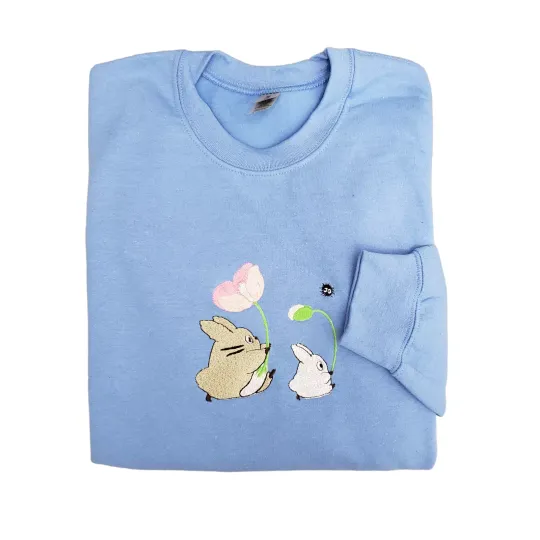 My Neighbor Totoro Flower Forest Friend Crewneck Sweater Light Blue (XL)