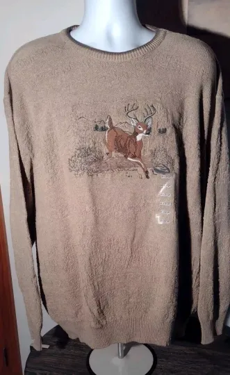 NWT Vtg Shenandoah Sweater Mens XL Deer Buck Embroidered Knit Textured Pullover