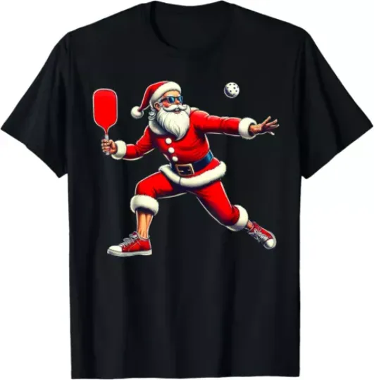 Funny Santa Playing Pickleball Paddleball Lover Christmas T-Shirt