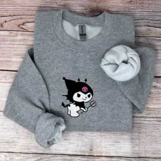 Discover Cute Kuro Kitty  Cat Embroidered Sweatshirt, Crewneck Classic Fit, Unisex