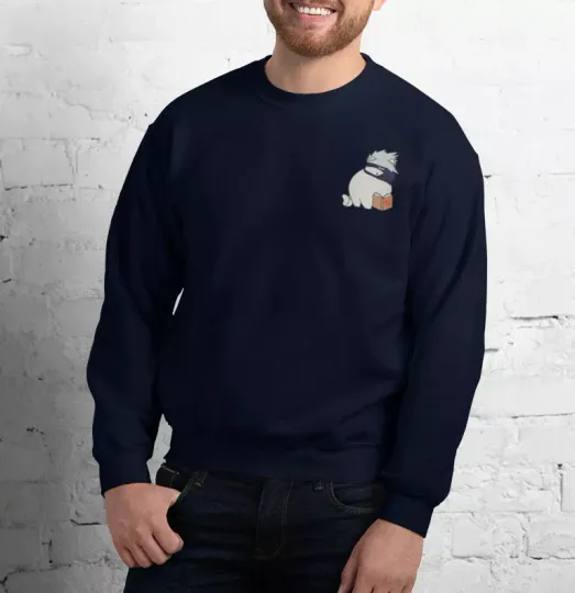 Kakashi Hatake X Kitty Narutoo Anime Manga Embroidered Unisex Crewneck Sweatshirt