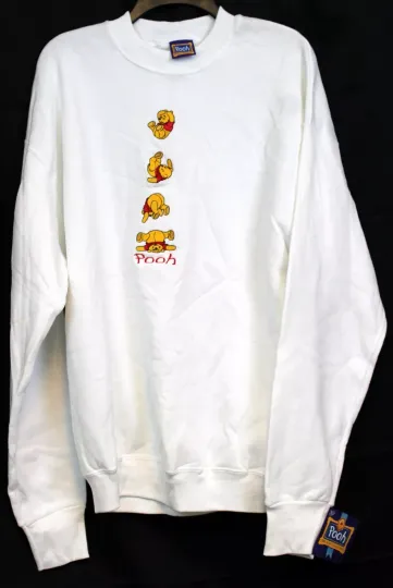 VTG 90s NWT Disney Winnie the Pooh Sweatshirt Embroidered Tumbling White Sz Lg