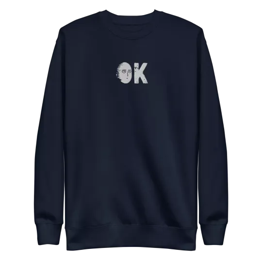Saitama "OK" Embroidered Unisex Premium Anime Sweatshirt, OPM Gifts