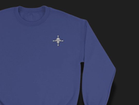 One Piece-Inspired Crewneck Sweatshirt | Minimalist Embroidered Whitebeard Pirates Logo | Unisex Anime Sweater | Subtle One Piece Merch