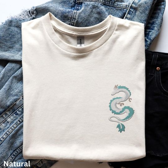 Embroidered White Dragon Cotton Shirt | Anime Kawaii Embroidery TShirt | Anime Gift Ideas | Otaku Clothing | Anime Tee