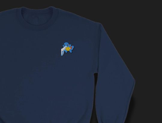 poket mons-Inspired Crewneck Sweatshirt | Minimalist Embroidered Squirtle Design | Unisex Anime Sweater | Subtle poket mons Merch