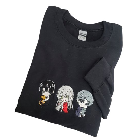Furuba Sohma Trio Crewneck Sweater Black | Ayama Shigure Hatori Sweatshirt | Zodiac Sweatshirt | Kawaii Furuba Chibi Anime Sweater