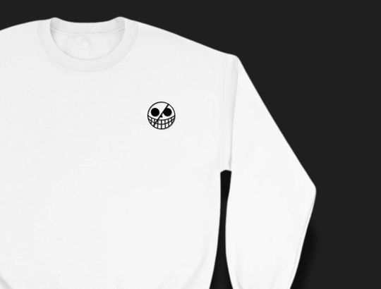 One Piece-Inspired Crewneck Sweatshirt | Minimalist Embroidered Don Quixote Pirates Logo | Unisex Anime Sweater | Subtle One Piece Merch