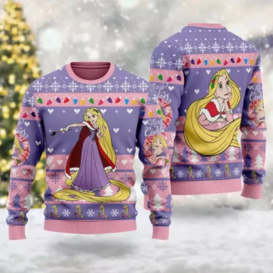 BG Cute Rapunzel Princess Ugly Christmas Sweater, Tangled Movie Xmas Sweatshirt