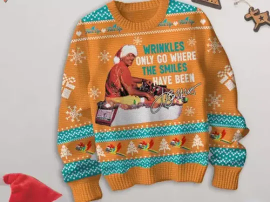 Bg Jimmy Buffett Christmas Wrinkles Only Go Where The Smiles Have Ugly Sweater