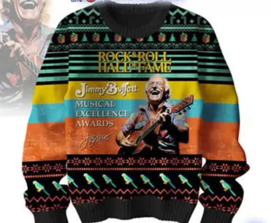 Bg Jimmy Buffett Rock And Roll Hall Of Fame Christmas Ugly Sweater