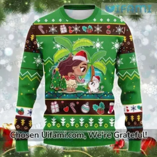 Moana Disney Christmas Holiday Green Ugly Sweater-Moana Ugly Sweater