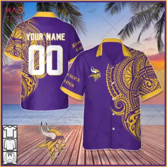 Personalize football Minnesota Vikings Polynesian Tattoo Design Hawaiian Shirt