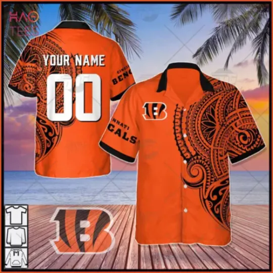 Personalize football Cincinnati Bengals Polynesian Tattoo Design Hawaiian Shirt