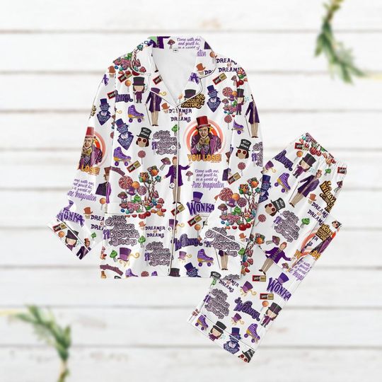 Christmas Willy Wonka Pajamas Set, Charlie And The Chocolate Factory Shirt, Christmas Pajamas For Party, Xmas Family Matching Outfits